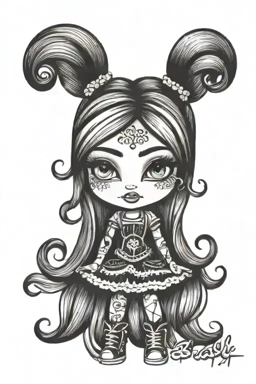 Bratz doll "hair burnt" tattoo design idea