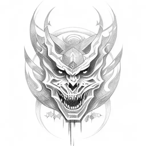 tattoo on a brush,sharp lines,demon,pencil drawing, tribal tattoo design idea