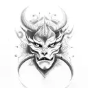 tattoo on a brush,sharp lines,demon,pencil drawing, tribal tattoo design idea
