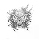 tattoo on a brush,sharp lines,demon,pencil drawing, tribal tattoo design idea