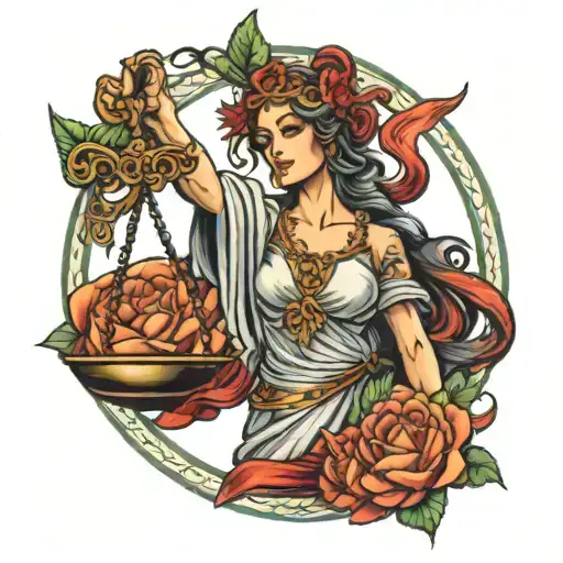 adult virgo lady Justice tattoo design idea