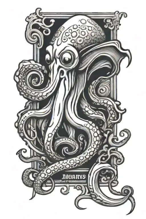 squid with the name juanjo in a corner bar sign tattoo design idea
