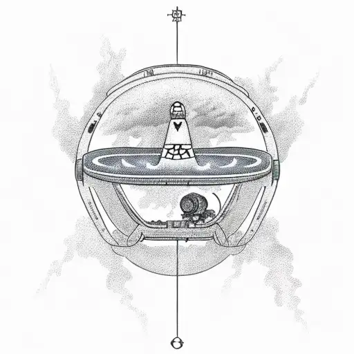  surface UFO abducting an underwater diver with a side-mount configuration tattoo design idea
