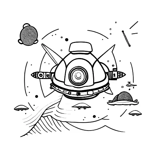 surface UFO abducting an underwater diver with a side-mount configuration tattoo design idea