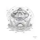  surface UFO abducting an underwater diver with a side-mount configuration tattoo design idea