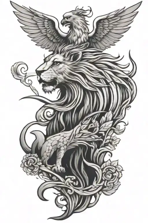 The lion and the phoenix tattoo design idea