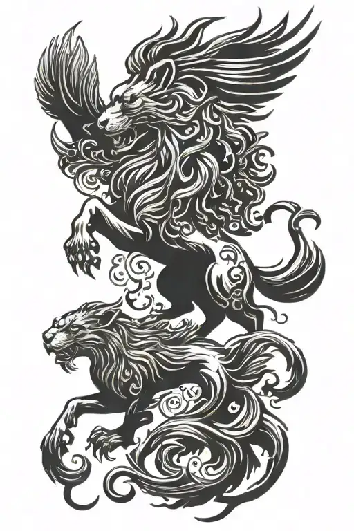 lion and phoenix tattoo design idea