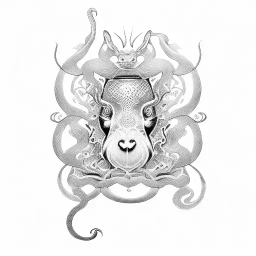 A dotwork design showcasing the silhouettes of a snake, monkey, rabbit, ox, and rooster tattoo design idea