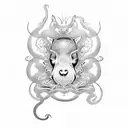 A dotwork design showcasing the silhouettes of a snake, monkey, rabbit, ox, and rooster tattoo design idea