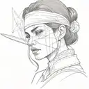 dark haired girl, blindfolded, with a bandage around her throat and a knife tattoo design idea