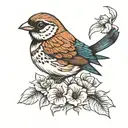 sparrow and flowers tattoo design idea