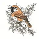 sparrow and flowers tattoo design idea