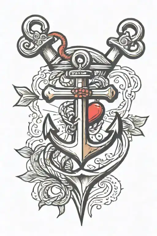 heart anchor and cross tattoo design idea