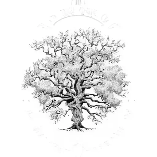An old oak tree with deep and wide circuit board roots tattoo design idea