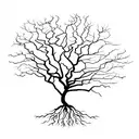 Silhouette of old oak tree with extensive and wide roots that look like a digital circuit board tattoo design idea