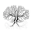 Silhouette of old oak tree with extensive and wide roots that look like a digital circuit board tattoo design idea