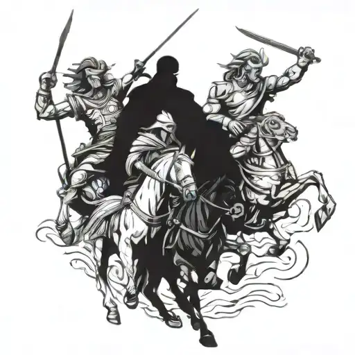 4 horsemen of the apocalypse riding across tattoo design idea