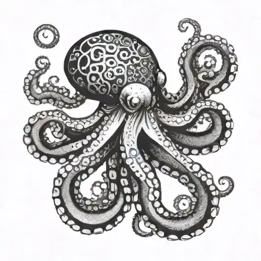 black and white octopus with blue eyes tattoo design idea