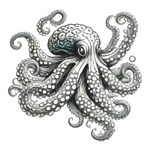 black and white octopus with blue eyes tattoo design idea