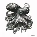 black and white octopus with blue eyes tattoo design idea