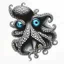 black and white octopus with blue eyes tattoo design idea