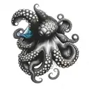 black and white octopus with blue eyes tattoo design idea