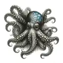 black and white octopus with blue eyes tattoo design idea