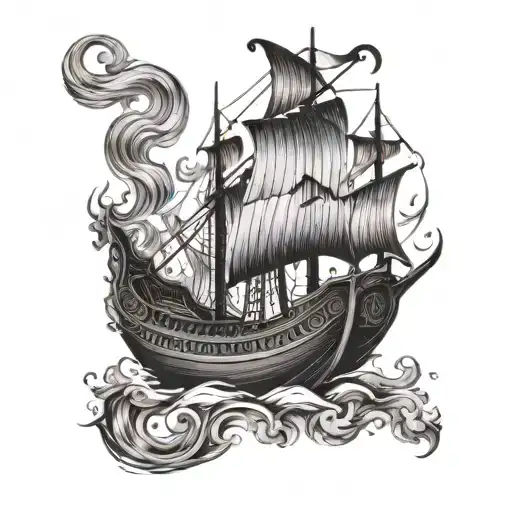 burning viking ship tattoo design idea