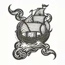 burning viking ship tattoo design idea