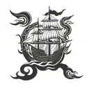 burning viking ship tattoo design idea