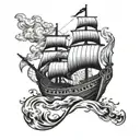 burning viking ship tattoo design idea