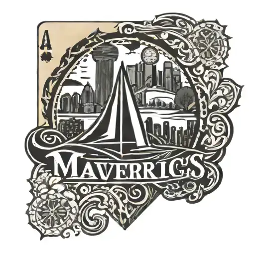 dallas mavericks logo with dallas texas skyline deck of cards tattoo design idea