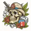 skull smoking weed, rolling dice, ak47, death before dishonor   tattoo design idea