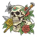 skull smoking weed, rolling dice, ak47, death before dishonor   tattoo design idea