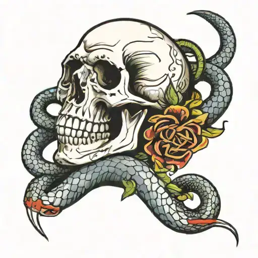 Skull and snake tattoo design idea