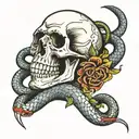 Skull and snake tattoo design idea