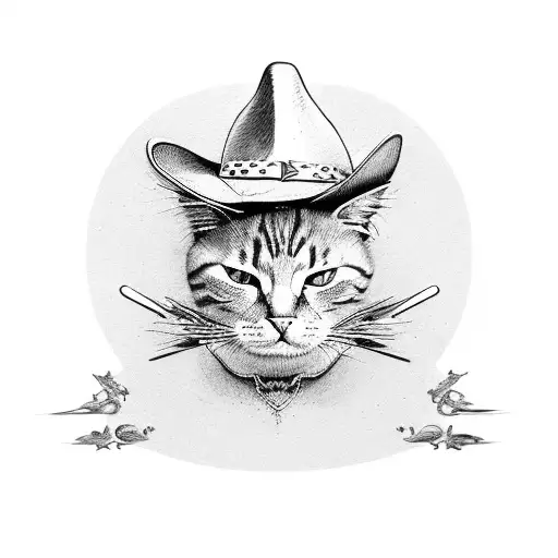 cat with cowboy hat wanted poster dead or alive tattoo design idea