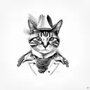 schrodinger's cat wanted dead or alive as an old cowboy poster half of the cat's face is a skull and cat have cowboy hat tattoo design idea