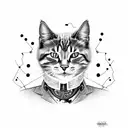 schrodinger's cat wanted dead or alive as an old cowboy poster half of the cat's face is a skull and cat have cowboy hat tattoo design idea