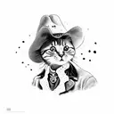 schrodinger's cat wanted dead or alive as an old cowboy poster half of the cat's face is a skull and cat have cowboy hat tattoo design idea