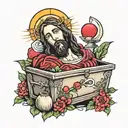 Jesus in casket  tattoo design idea