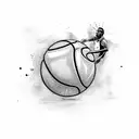 A basketball player shooting hoops on a court made of car parts tattoo design idea