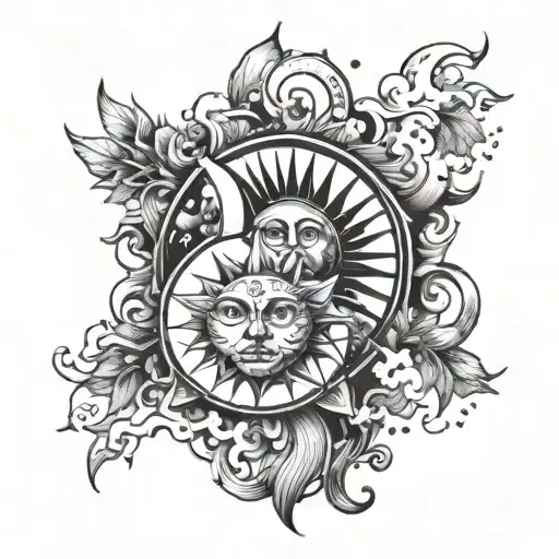 sun and moon tattoo design idea