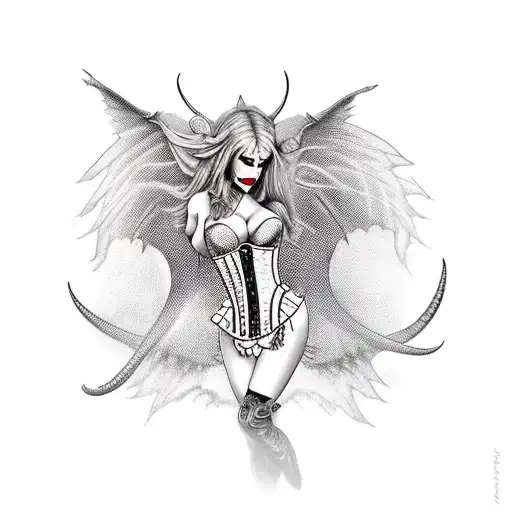 demon girl with corset and thigh high heels  tattoo design idea