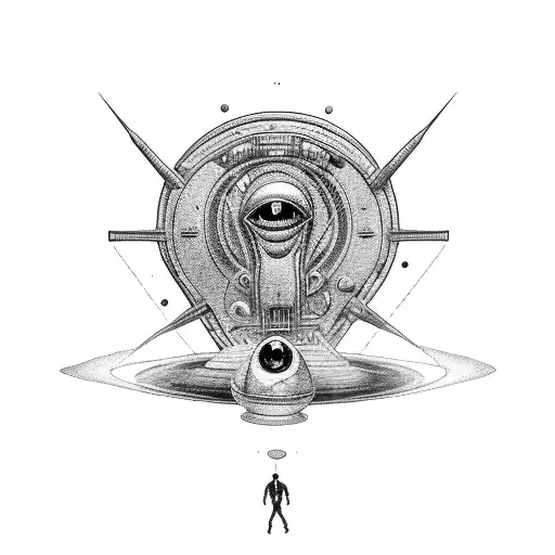 alien spacecraft abducting human tattoo design idea