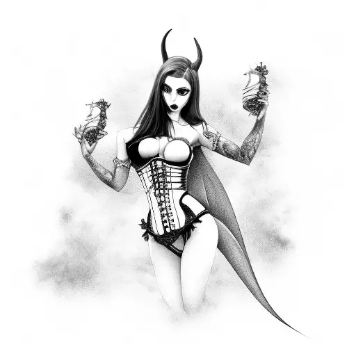 succubus with corset and thigh high heels  tattoo design idea