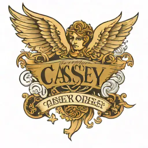 Name saying Casey with Angel Wings tattoo design idea