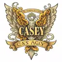 Name saying Casey with Angel Wings tattoo design idea