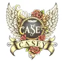 Name saying Casey with Angel Wings tattoo design idea