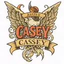 Name saying Casey with Angel Wings tattoo design idea